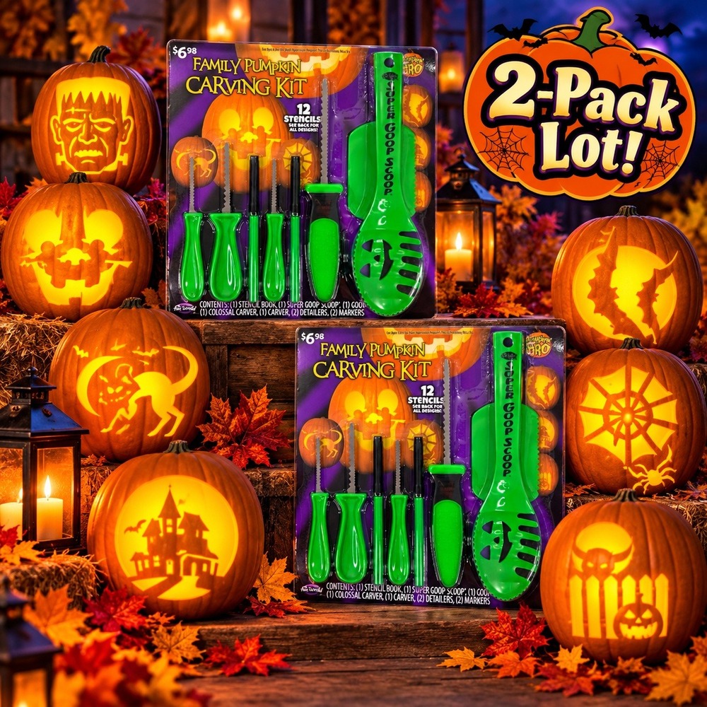 2-PACK Fun World Pumpkin Pro Family Pumpkin Carving Kit Jack-O-Lantern 12 Design